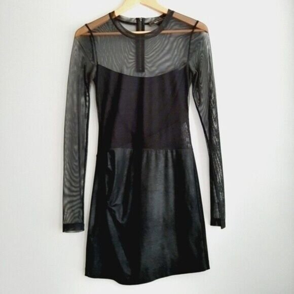 BCBGMAXAZRIA / Black Mesh Long Sleeve Fitted Short Mini Dress Sz XS - Picture 6 of 16